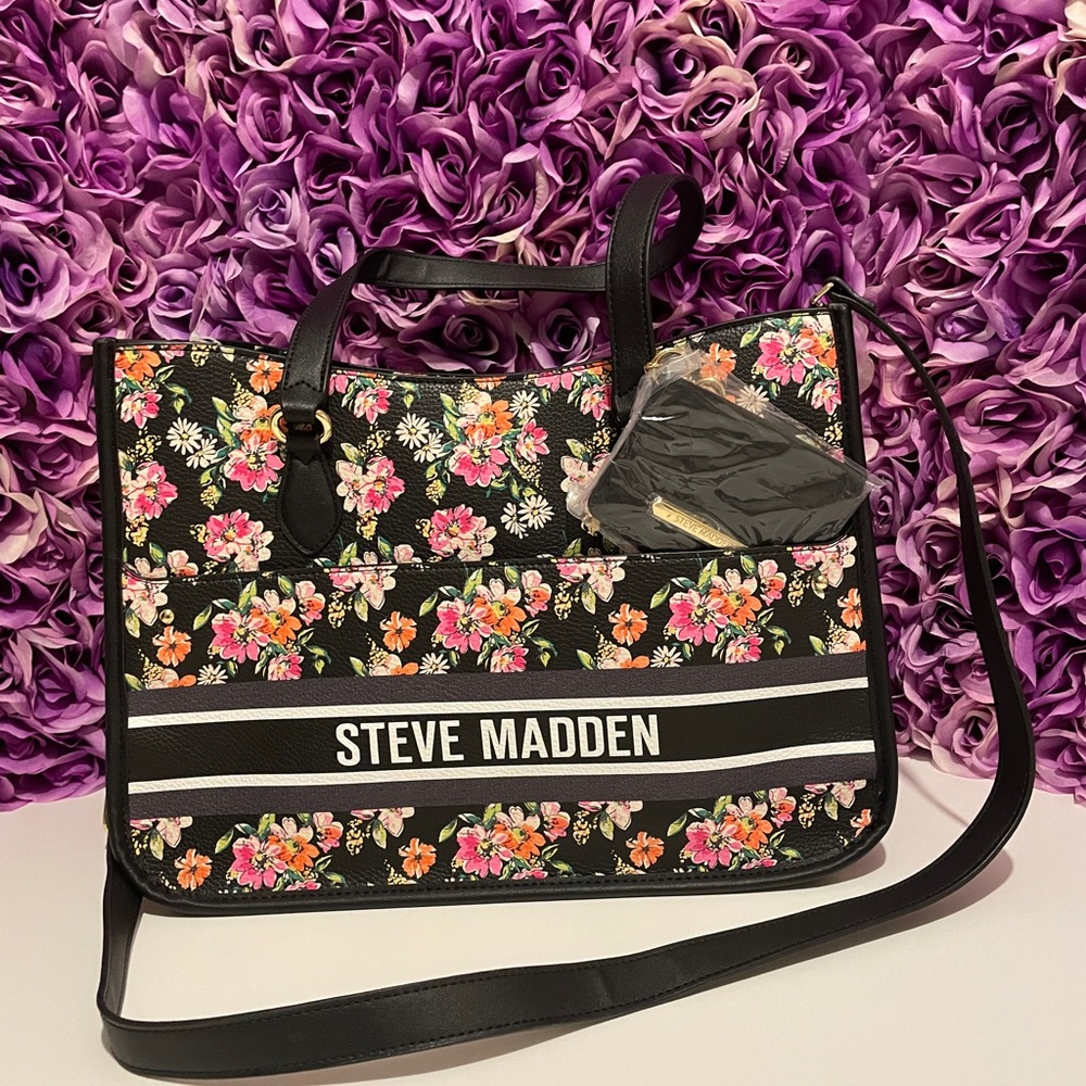 Steve Madden Floral Tote with Shoulder strap, smaller bag, & CC wallet.